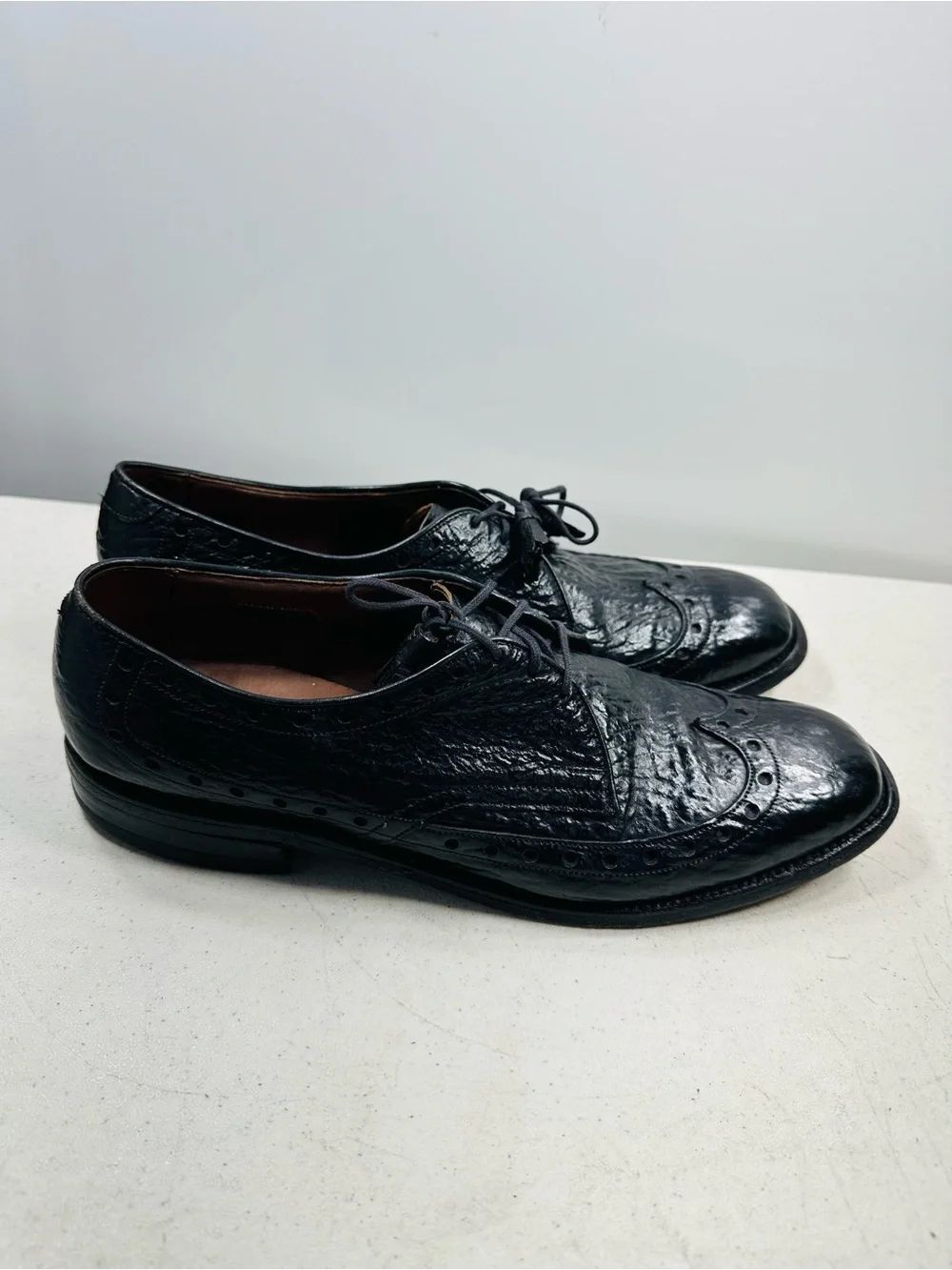 Allen Edmonds Black Textured Leather Wingtip Oxfords - Picture 3 of 7